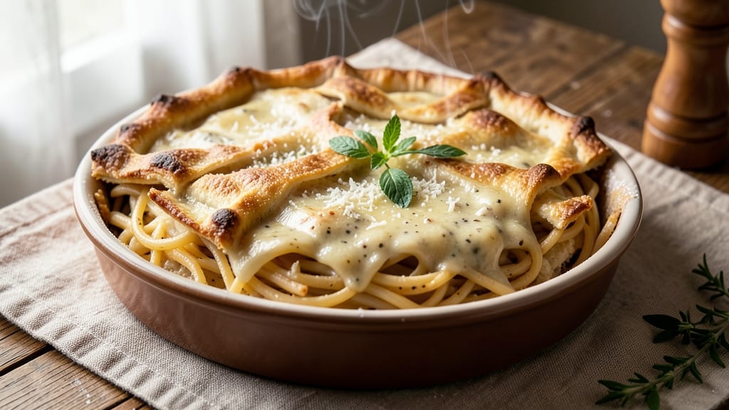 Alfredo Spaghetti Pie Recipe: Creamy Pasta Layers With Gooey Cheese Topping