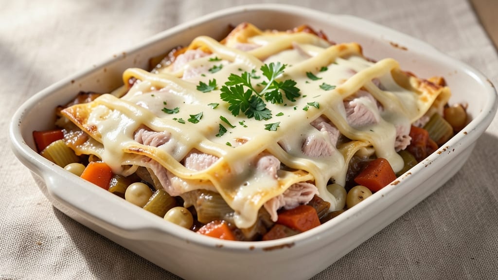 Chicken Pot Pie Lasagna Recipe: Herb-Gravy Stuffed Pasta with Foil-Sealed Crust
